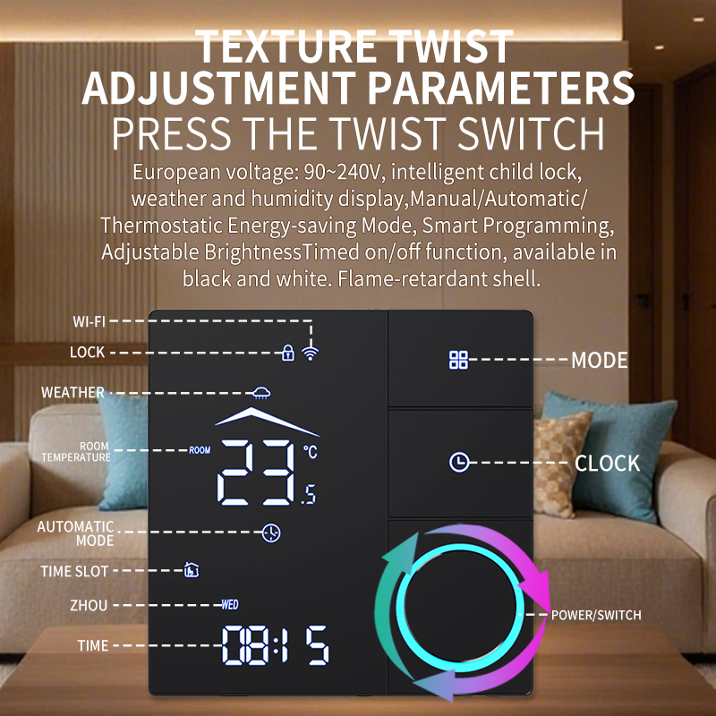 SDM9 ترموستات LED يعمل بمقبض